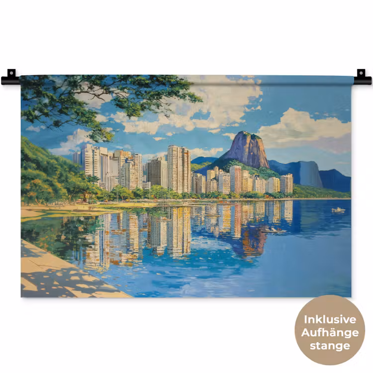 Berg - Skyline - Strand - Water Wandkleed katoen klein -t3d_DE