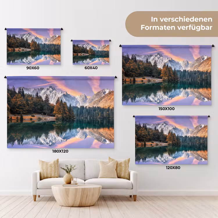 Bergen - Bos - Water - Lucht - Roze - Paars Wandkleed katoen klein -tsfeer8_DE