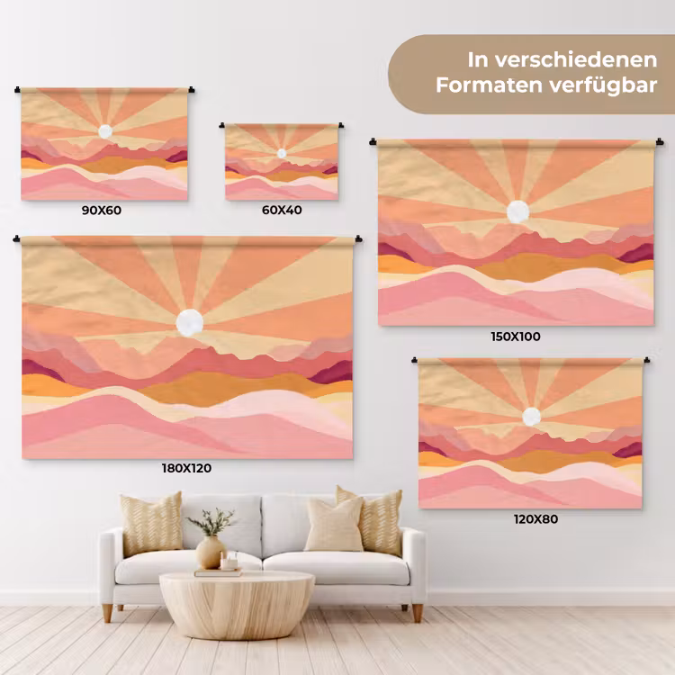 Bergen - Abstract - Zonnestralen - Roze Wandkleed katoen klein -tsfeer8_DE