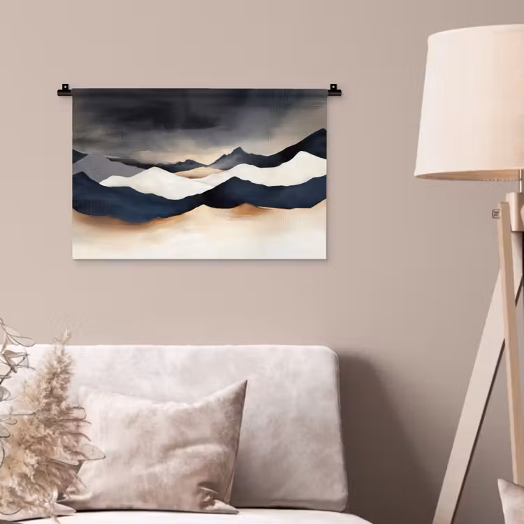 Bergen - Donkerblauw - Landschap Wandkleed katoen klein -sfeer4