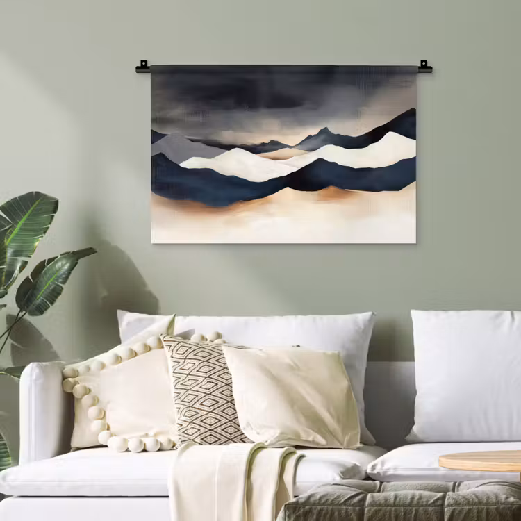 Bergen - Donkerblauw - Landschap Wandkleed katoen klein -sfeer7