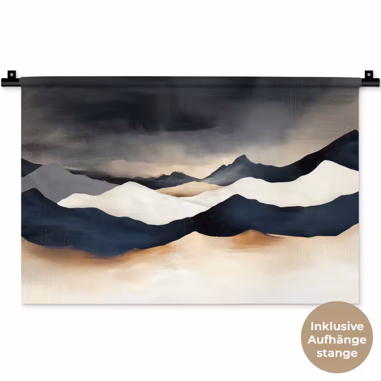 Bergen - Donkerblauw - Landschap Wandkleed katoen klein -t3d_DE