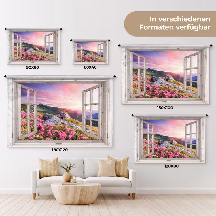Bergen - Landschap - Doorkijk - Bloemen - Avond - Roze Wandkleed katoen klein -tsfeer8_DE