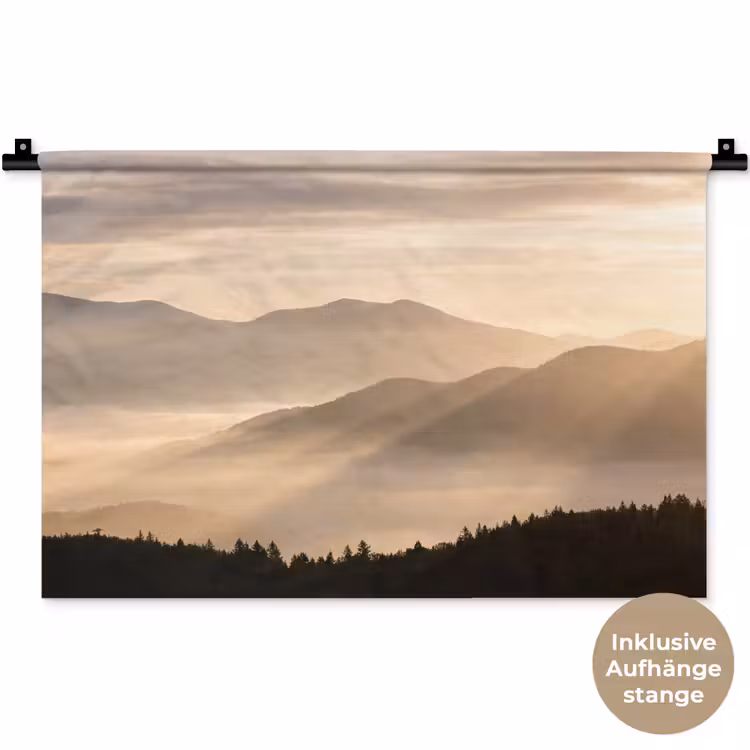 Bergen - Mist - Zonnestralen Wandkleed katoen klein -t3d_DE