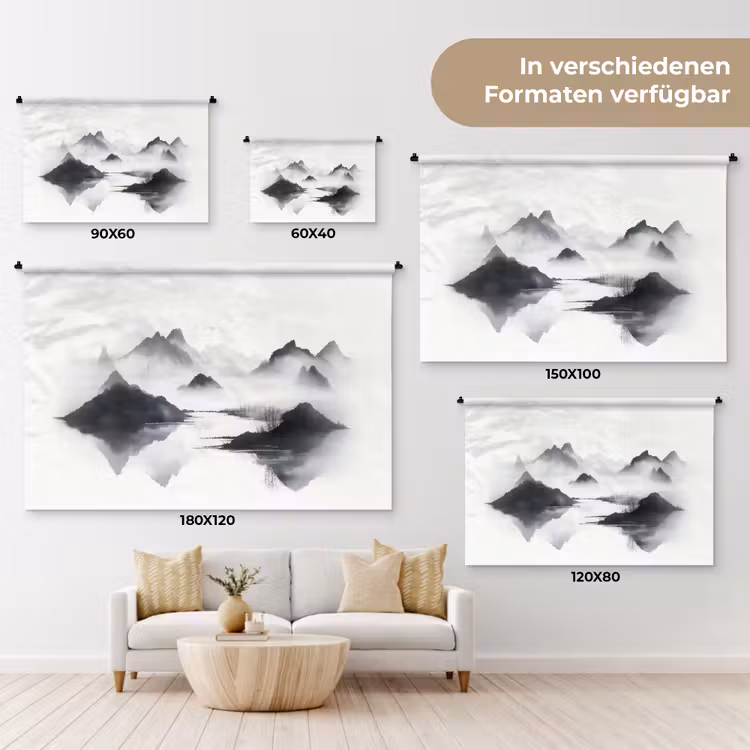 Bergen - Mistig - Water - Wit Wandkleed katoen klein -tsfeer8_DE
