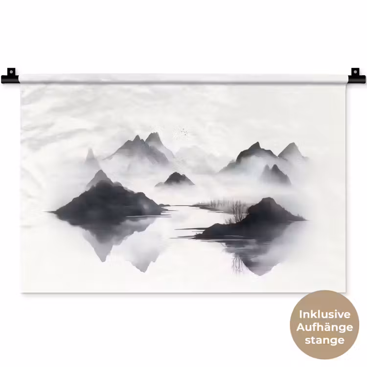 Bergen - Mistig - Water - Wit Wandkleed katoen klein -t3d_DE