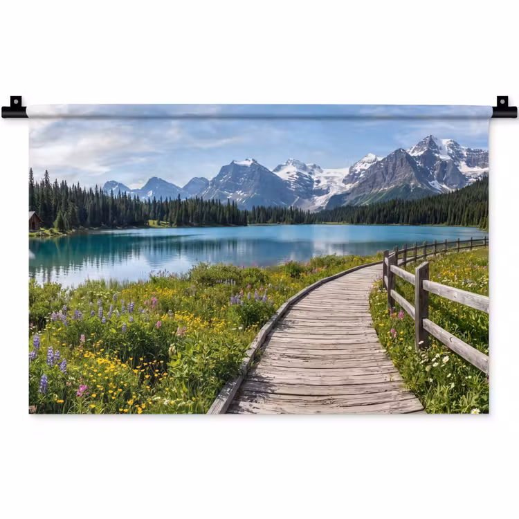 Bergen - Meer - Landschap - Blauw Wandkleed katoen klein -zz3d