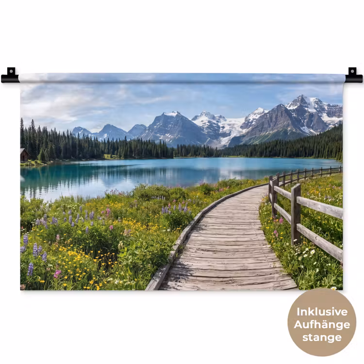 Bergen - Meer - Landschap - Blauw Wandkleed katoen klein -t3d_DE