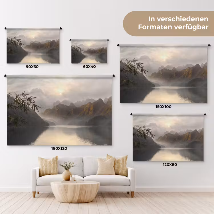 Bergen - Water - Mist - Natuur - Landschap Wandkleed katoen klein -tsfeer8_DE