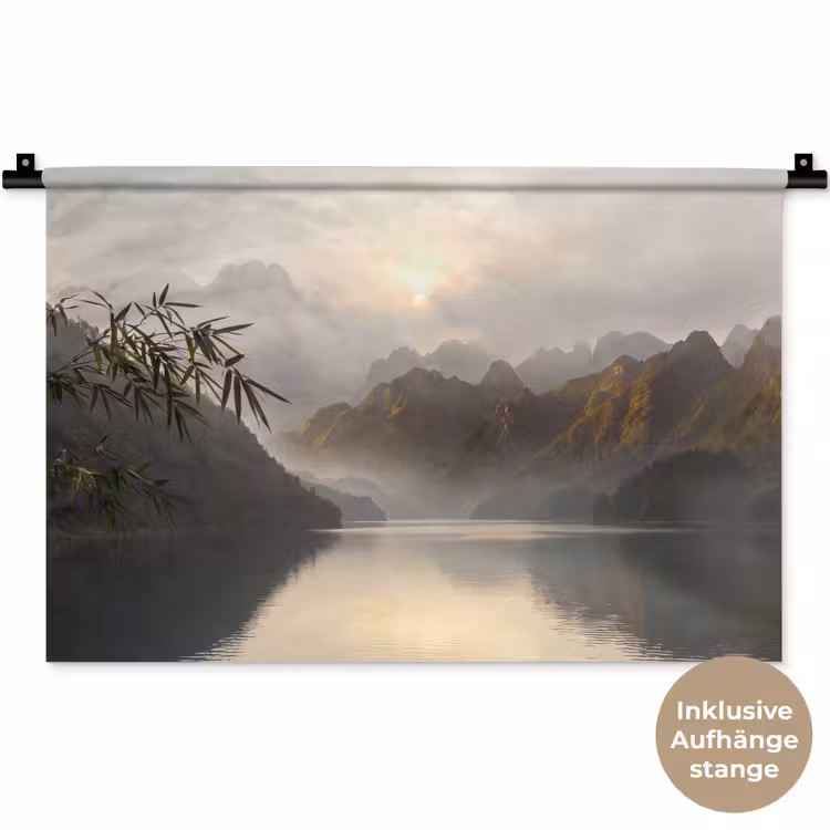 Bergen - Water - Mist - Natuur - Landschap Wandkleed katoen klein -t3d_DE