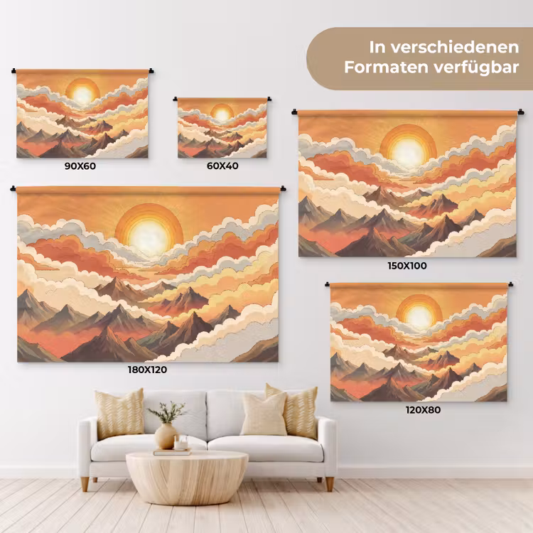 Bergen - Wolken - Natuur - Zonsopgang - Oranje Wandkleed katoen klein -tsfeer8_DE