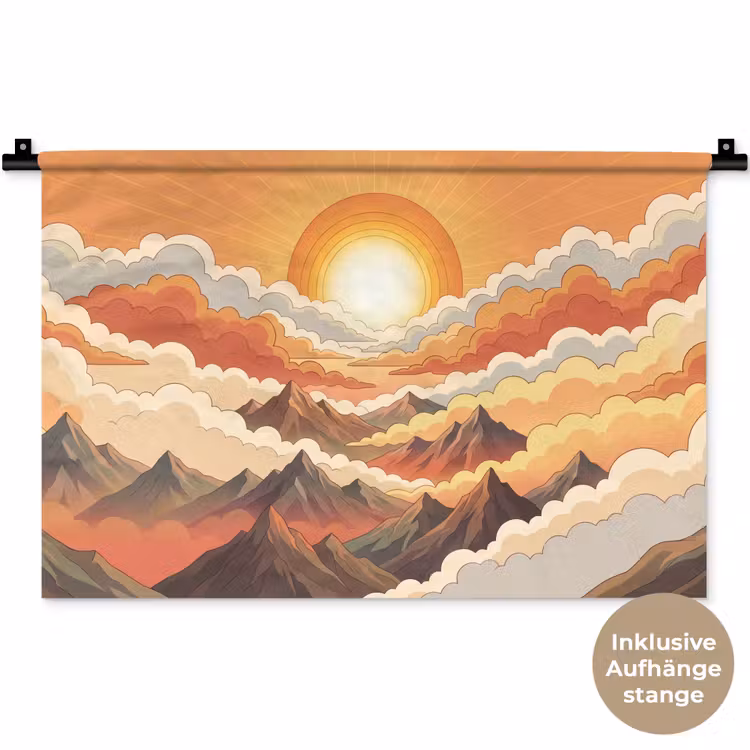 Bergen - Wolken - Natuur - Zonsopgang - Oranje Wandkleed katoen klein -t3d_DE