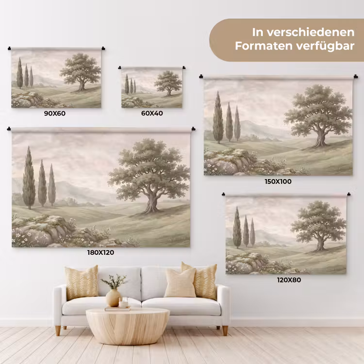 Heuvellandschap - Bomen - Natuur - Groen Wandkleed katoen klein -tsfeer8_DE