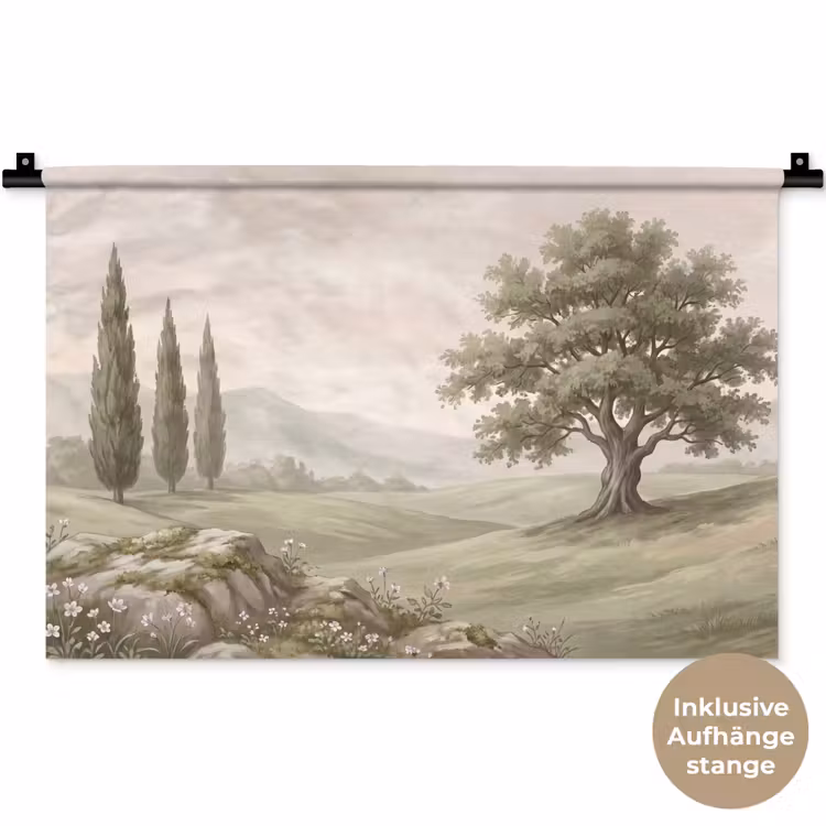 Heuvellandschap - Bomen - Natuur - Groen Wandkleed katoen klein -t3d_DE