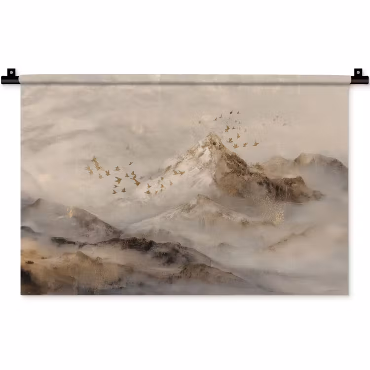 Berglandschap - Mist - Penseelstreken Wandkleed katoen klein -zz3d