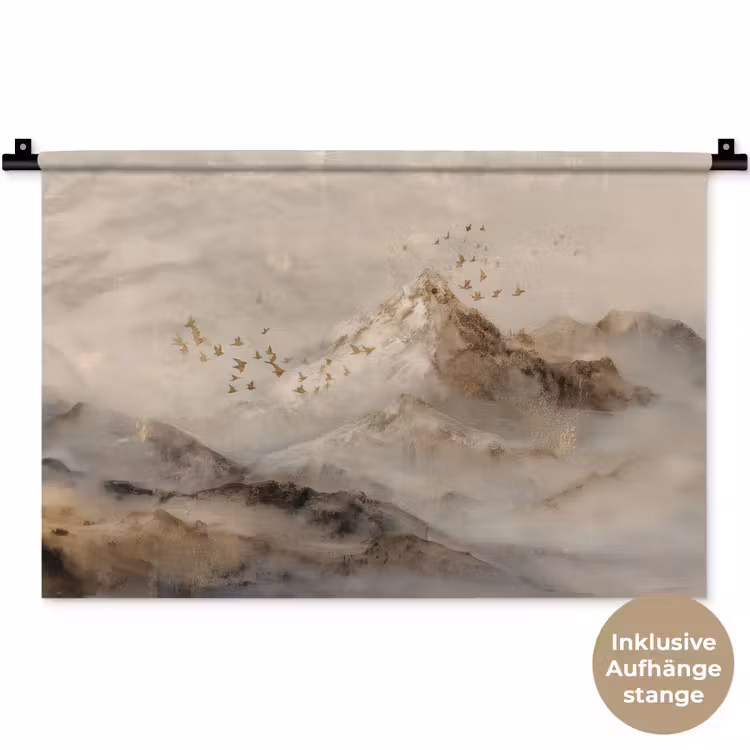 Berglandschap - Mist - Penseelstreken Wandkleed katoen klein -t3d_DE