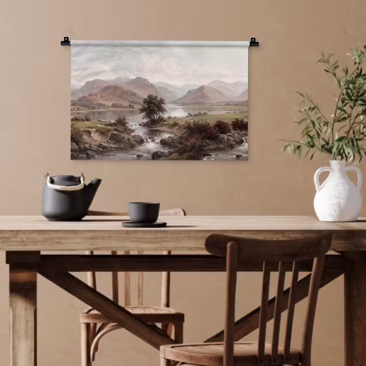Berglandschap - Meer - Bergen - Vallei - Klassiek Wandkleed katoen klein -sfeer6