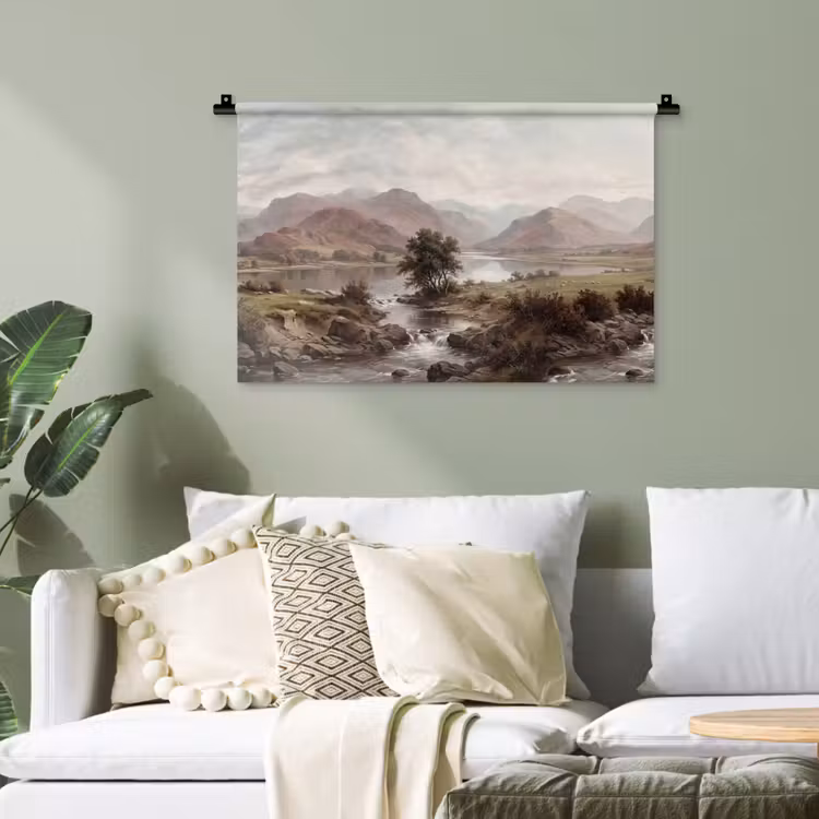 Berglandschap - Meer - Bergen - Vallei - Klassiek Wandkleed katoen klein -sfeer7
