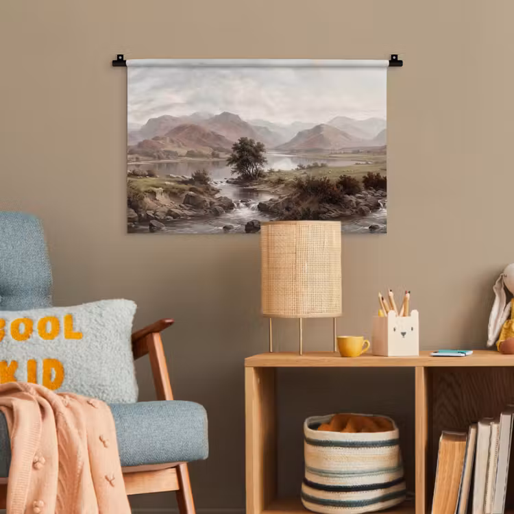 Berglandschap - Meer - Bergen - Vallei - Klassiek Wandkleed katoen klein -wsfeer4_kind