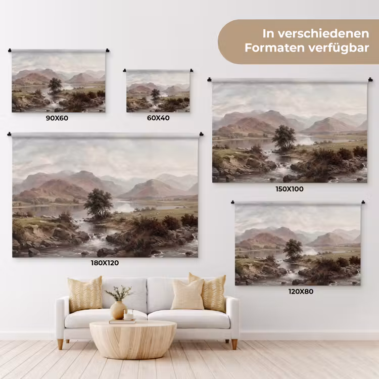 Berglandschap - Meer - Bergen - Vallei - Klassiek Wandkleed katoen klein -tsfeer8_DE