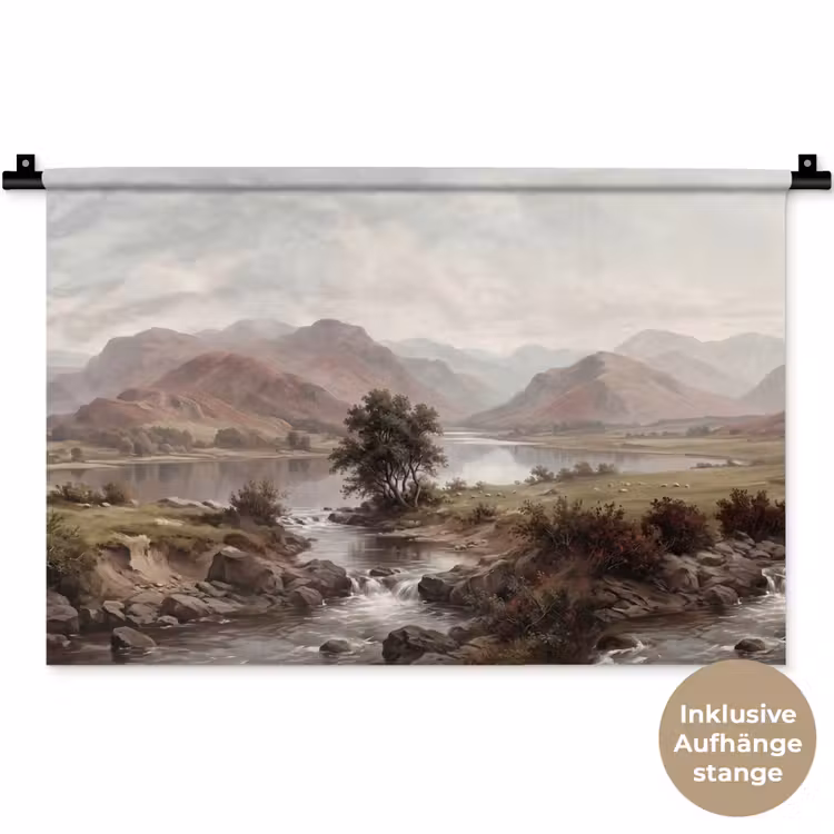 Berglandschap - Meer - Bergen - Vallei - Klassiek Wandkleed katoen klein -t3d_DE