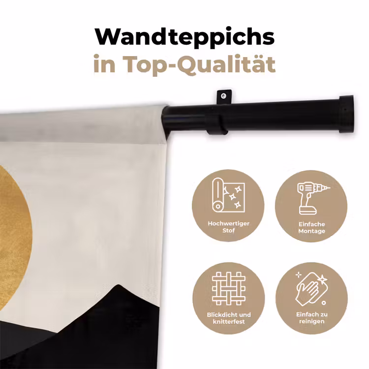Bergsilhouetten - Gouden cirkel - Beige Wandkleed katoen klein -tsfeer2_DE