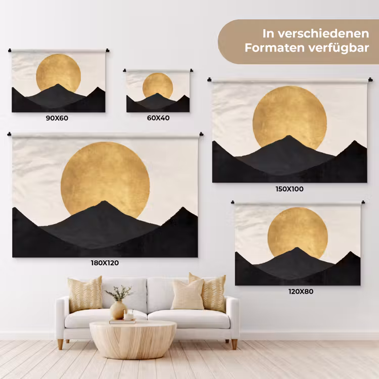 Bergsilhouetten - Gouden cirkel - Beige Wandkleed katoen klein -tsfeer8_DE