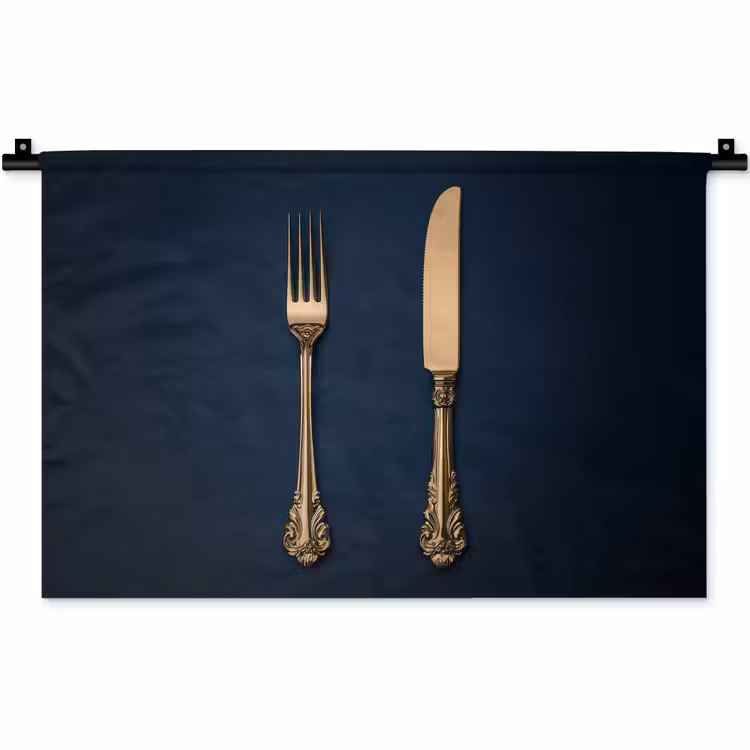 Bestek - Donkerblauw - Goud Wandkleed katoen klein -zz3d