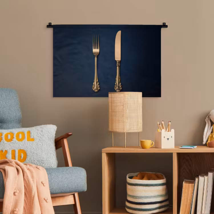 Bestek - Donkerblauw - Goud Wandkleed katoen klein -wsfeer4_kind