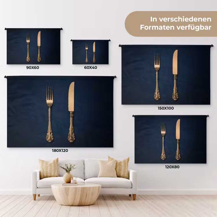 Bestek - Donkerblauw - Goud Wandkleed katoen klein -tsfeer8_DE