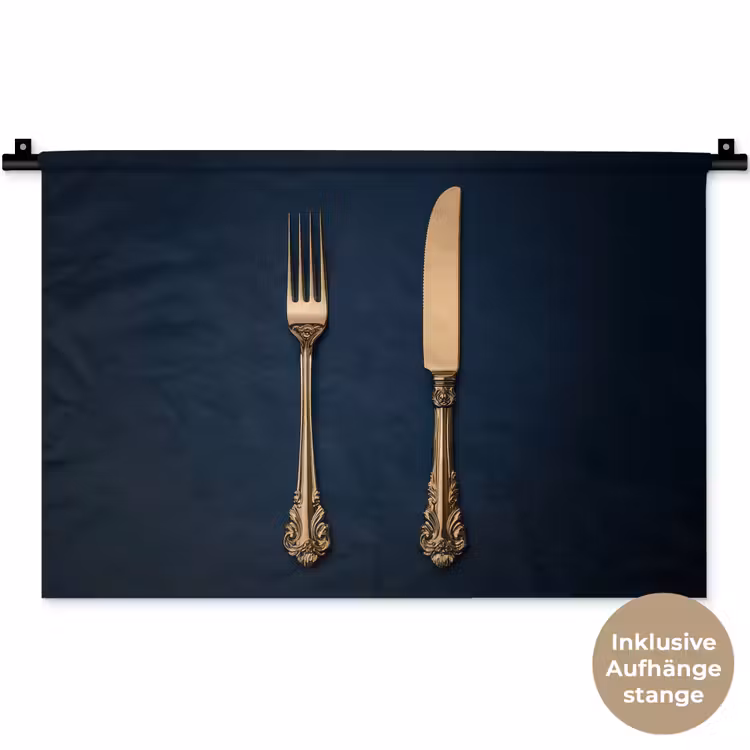 Bestek - Donkerblauw - Goud Wandkleed katoen klein -t3d_DE