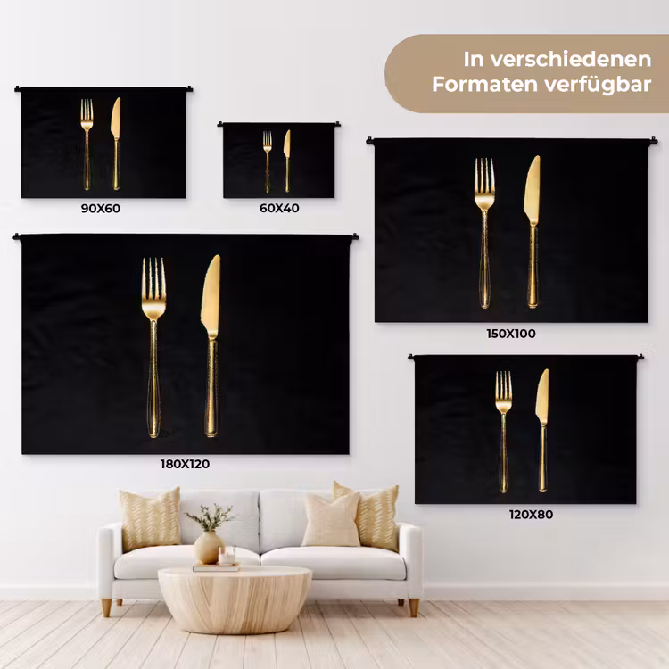 Bestek - Goud - Mes - Vork Wandkleed katoen klein -tsfeer8_DE