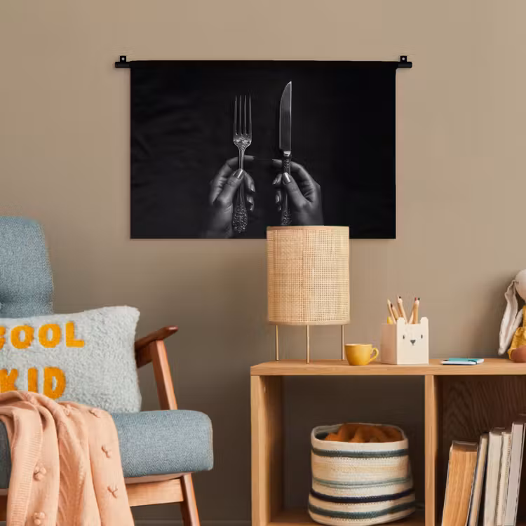 Bestek - Zwart - Wit Wandkleed katoen klein -wsfeer4_kind