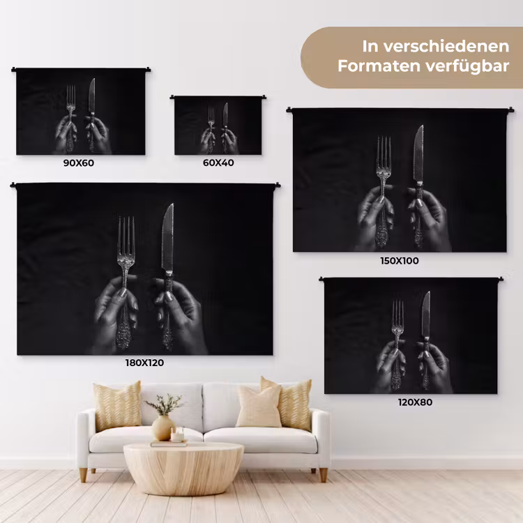 Bestek - Zwart - Wit Wandkleed katoen klein -tsfeer8_DE