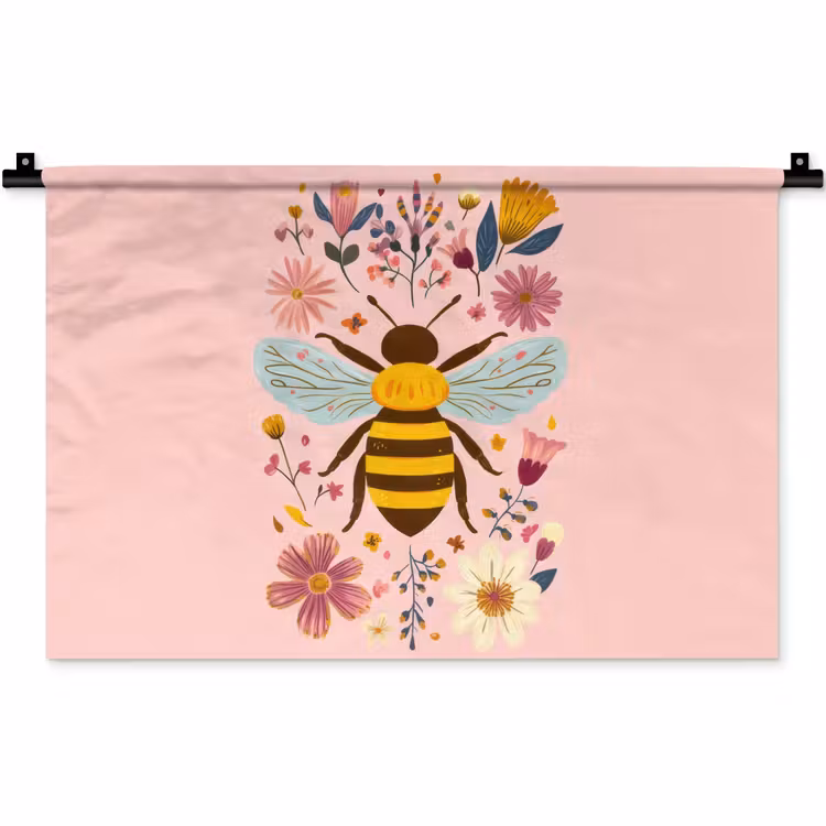 Bij - Geel - Bloemen - Kleurrijk Wandkleed katoen klein -zz3d
