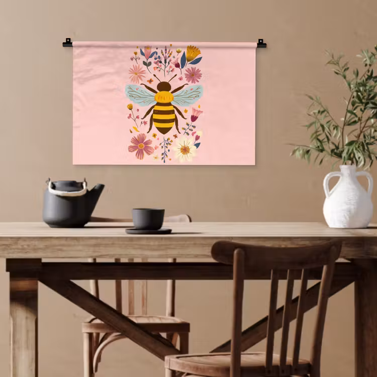 Bij - Geel - Bloemen - Kleurrijk Wandkleed katoen klein -sfeer6
