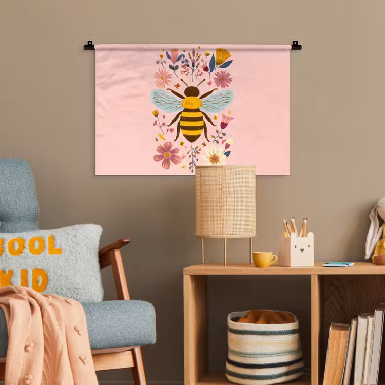 Bij - Geel - Bloemen - Kleurrijk Wandkleed katoen klein -wsfeer4_kind