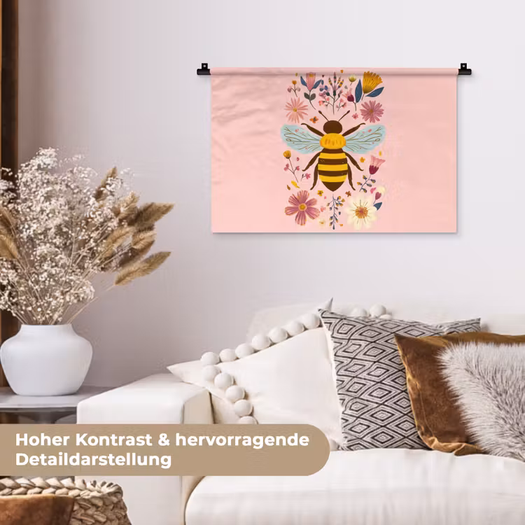 Bij - Geel - Bloemen - Kleurrijk Wandkleed katoen klein -tsfeer1_DE