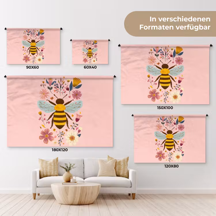 Bij - Geel - Bloemen - Kleurrijk Wandkleed katoen klein -tsfeer8_DE