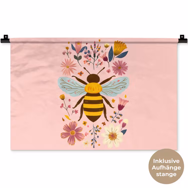 Bij - Geel - Bloemen - Kleurrijk Wandkleed katoen klein -t3d_DE