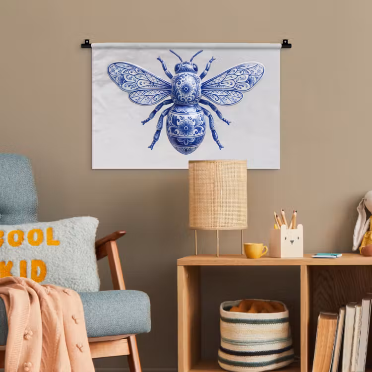 Bij - Modern - Delfts - Blauw Wandkleed katoen klein -wsfeer4_kind