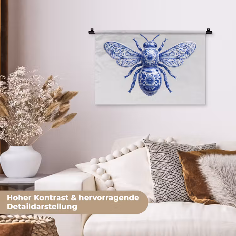 Bij - Modern - Delfts - Blauw Wandkleed katoen klein -tsfeer1_DE