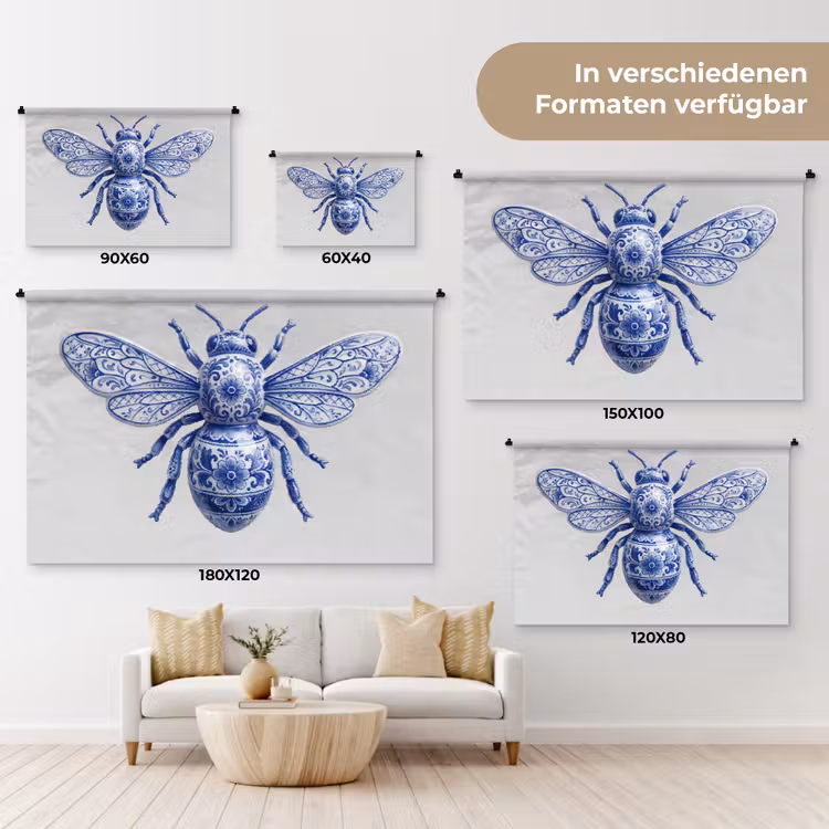 Bij - Modern - Delfts - Blauw Wandkleed katoen klein -tsfeer8_DE