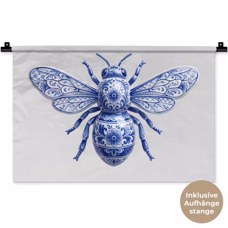 Bij - Modern - Delfts - Blauw Wandkleed katoen klein -t3d_DE