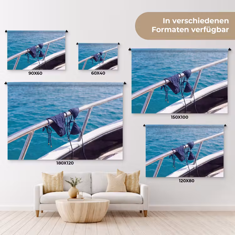 Bikini - Reling - Zee - Zomer - Blauw Wandkleed katoen klein -tsfeer8_DE