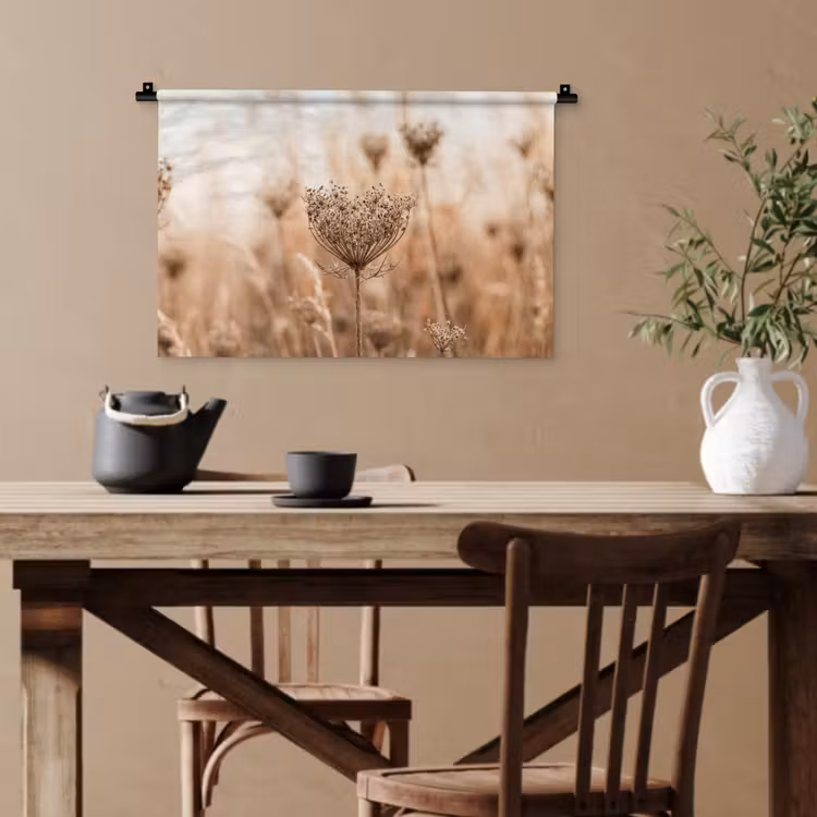 Schermbloem - Droogbloem - Winter - Beige - Minimalistisch Wandkleed katoen klein -sfeer6