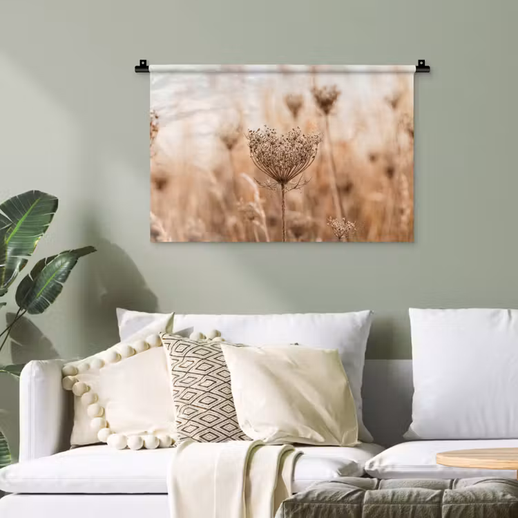 Schermbloem - Droogbloem - Winter - Beige - Minimalistisch Wandkleed katoen klein -sfeer7