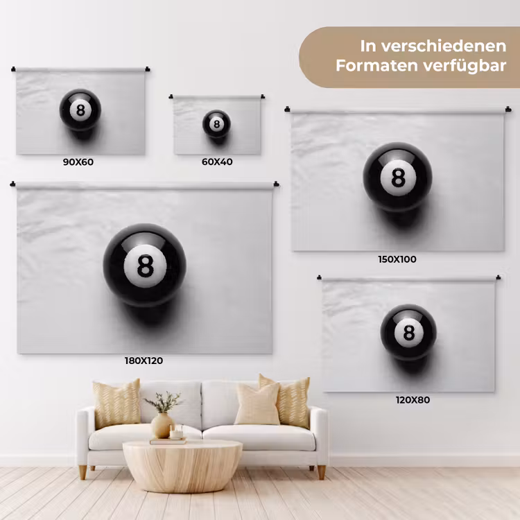 Biljartbal - Getal - Acht - Wit Wandkleed katoen klein -tsfeer8_DE