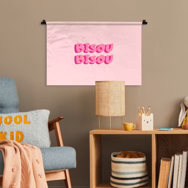 Bisou - Roze - Dikke letters Wandkleed katoen klein -wsfeer4_kind