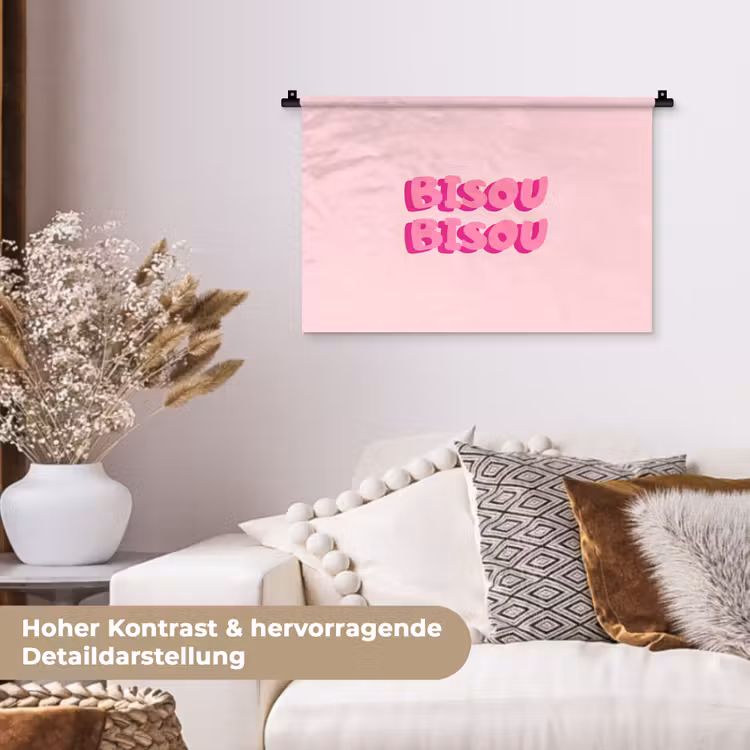 Bisou - Roze - Dikke letters Wandkleed katoen klein -tsfeer1_DE
